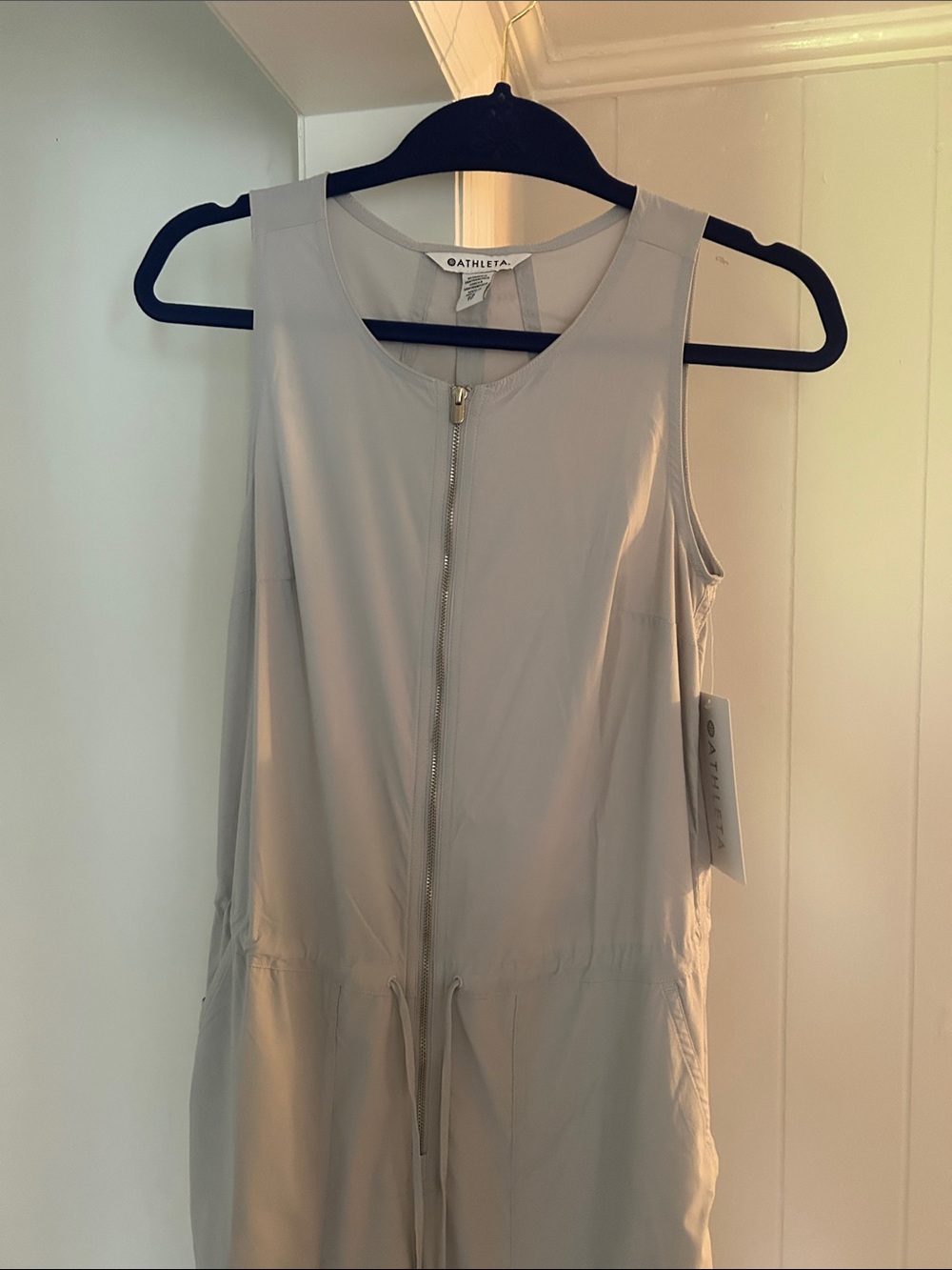Athleta Light Gray Zip-Front Sleeveless Jumpsuit